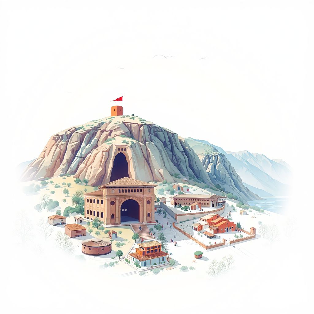 Ultra-high-definition gradient illustration style Bashkia Bulqize illustration, showing the unique charm of the Bulqize Mine, and the beautiful landscapes of the Diber County.