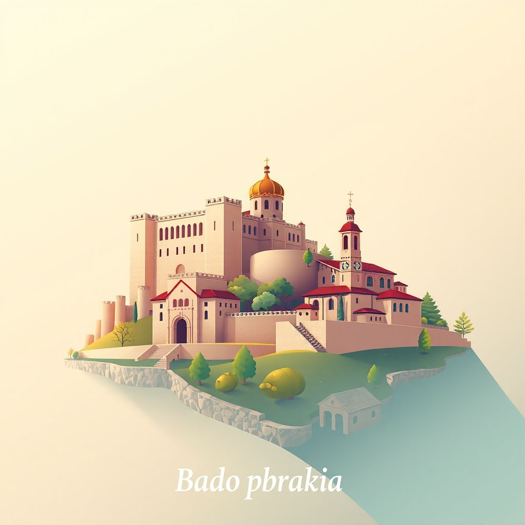 Ultra-high-definition gradient illustration style Bashkia Librazhd illustration, showing the unique charm of the Librazhd Castle, the Church of Saint Mary.