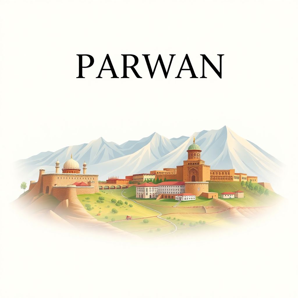 Ultra-high-definition gradient illustration style Parwan illustration, showing the unique charm of the Salang Pass, Charikar, and Panjshir Valley.