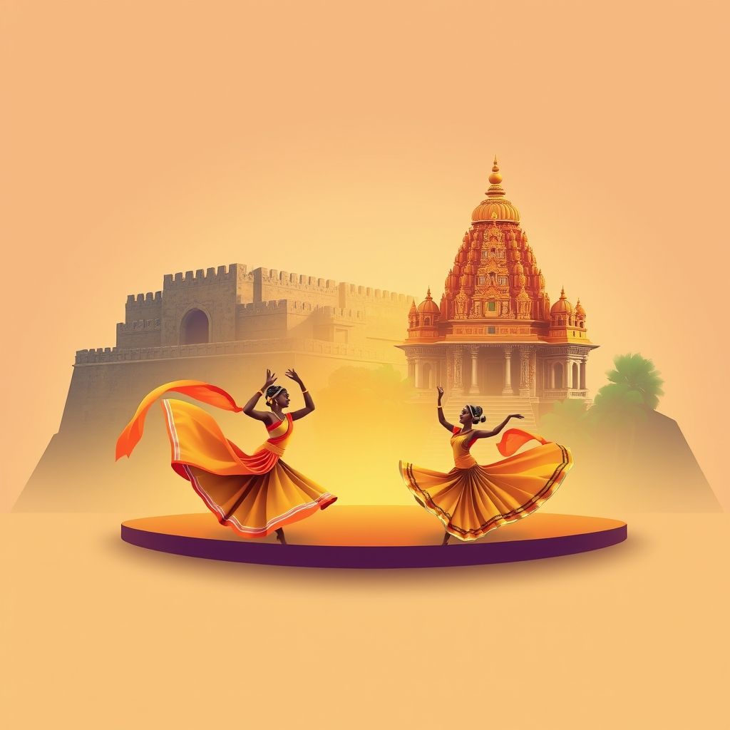 Ultra-high-definition gradient illustration of Jaffna District, Northern Province, Sri Lanka, featuring Jaffna Fort, Nallur Kandaswamy Temple, traditional dancers, and Jaffna crab curry.
