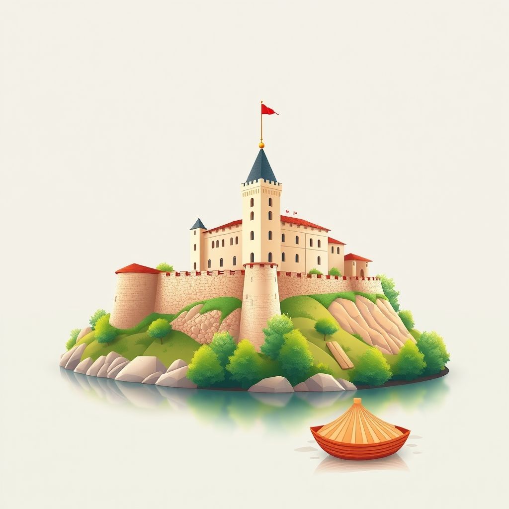 Ultra-high-definition gradient illustration of Rrajce, Albania, featuring Prrenjas Castle, Skumbin River, and tave kosi.