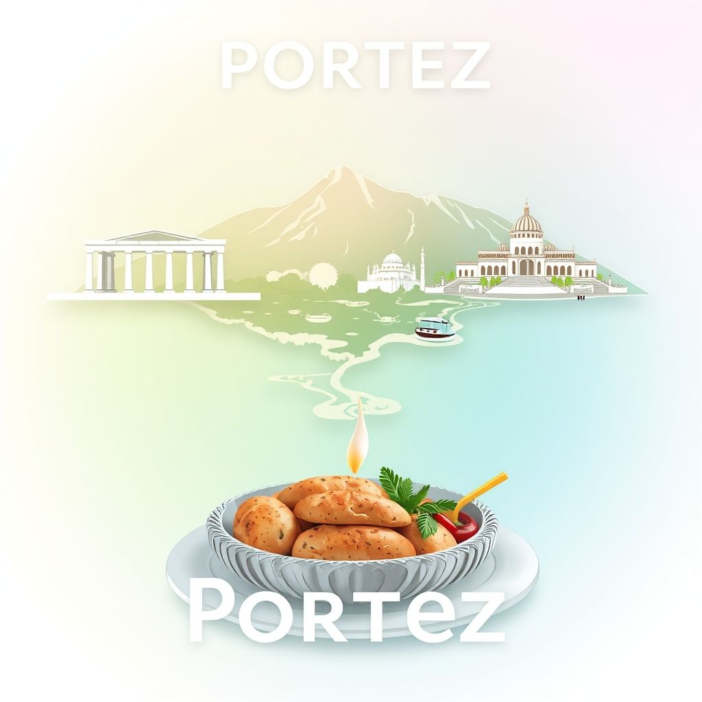 Ultra-high-definition gradient illustration of Portez, Bashkia Fier, Fier County, Albania, featuring Apollonia Archaeological Park, Byllis Archaeological Park, and tavë kosi.