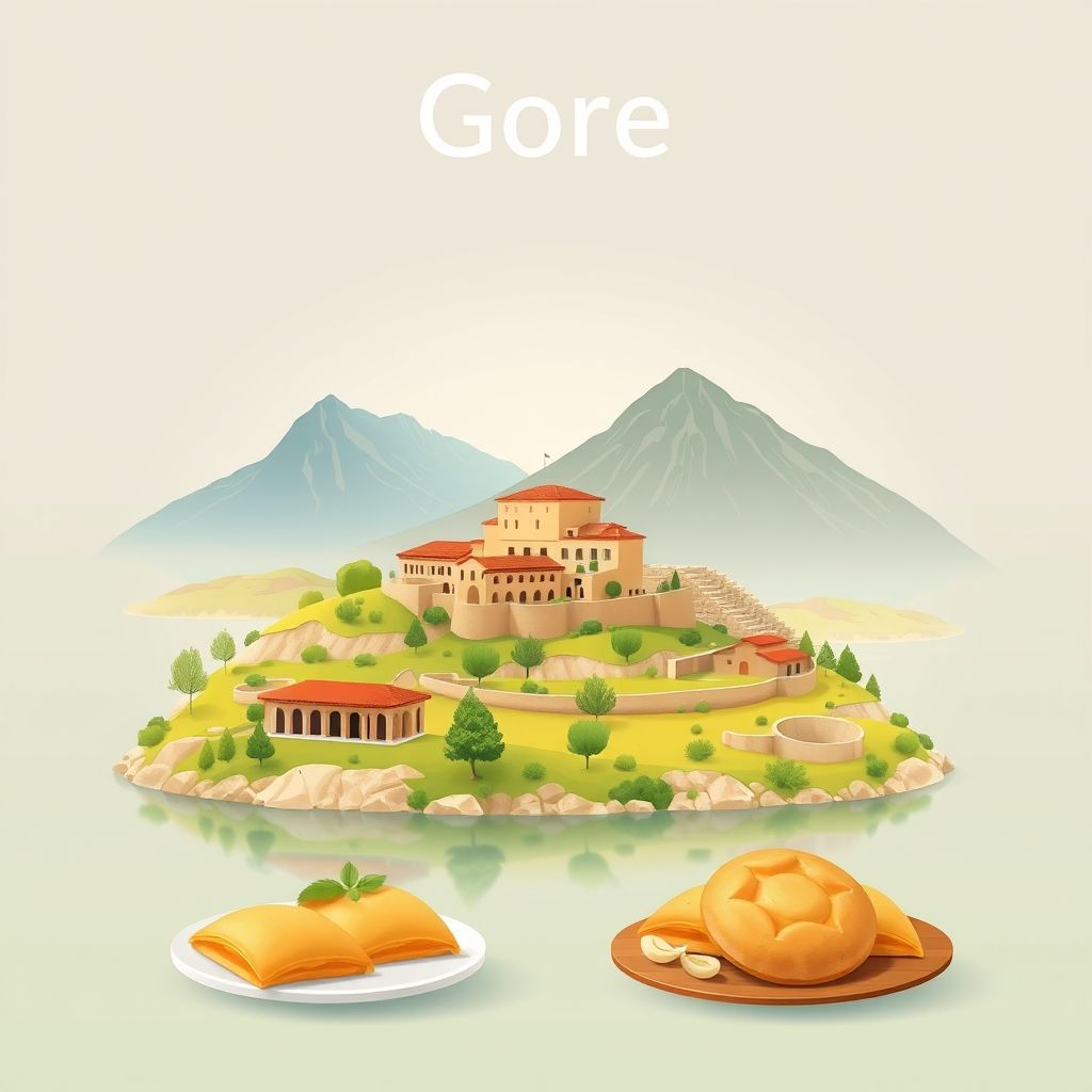 Ultra-high-definition gradient illustration of Gore, Bashkia Maliq, Korce County, Albania, featuring Maliqi Lake, the Maliqi Archaeological Site, and Fëgesë.