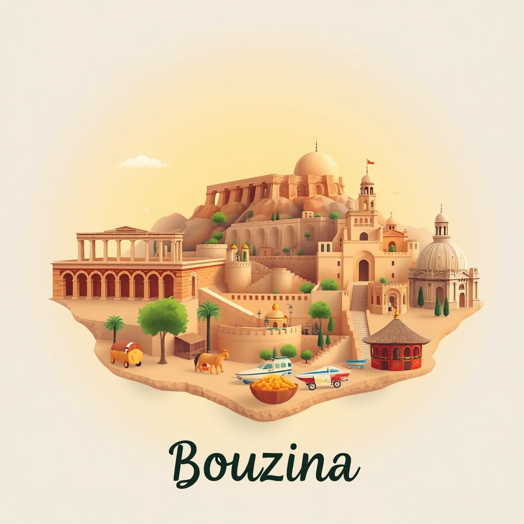 Ultra-high-definition gradient illustration style Bouzina illustration, showing the unique charm of the Roman Ruins of Tiddis, the historic city of Batna.