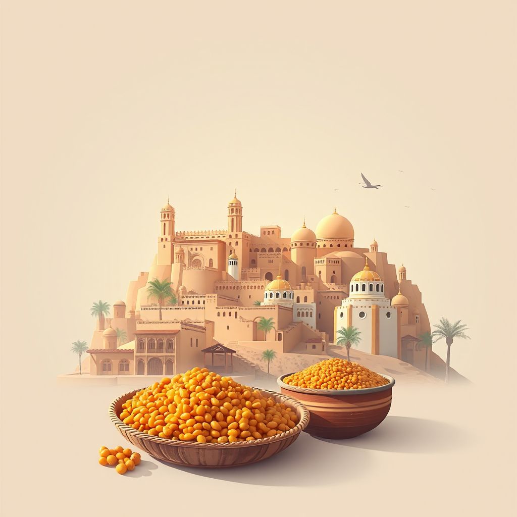 Ultra-high-definition gradient illustration style Dhayet Ben Dhahoua illustration, showing the unique charm of the Ghardaia Old Town and the M'zab Valley.