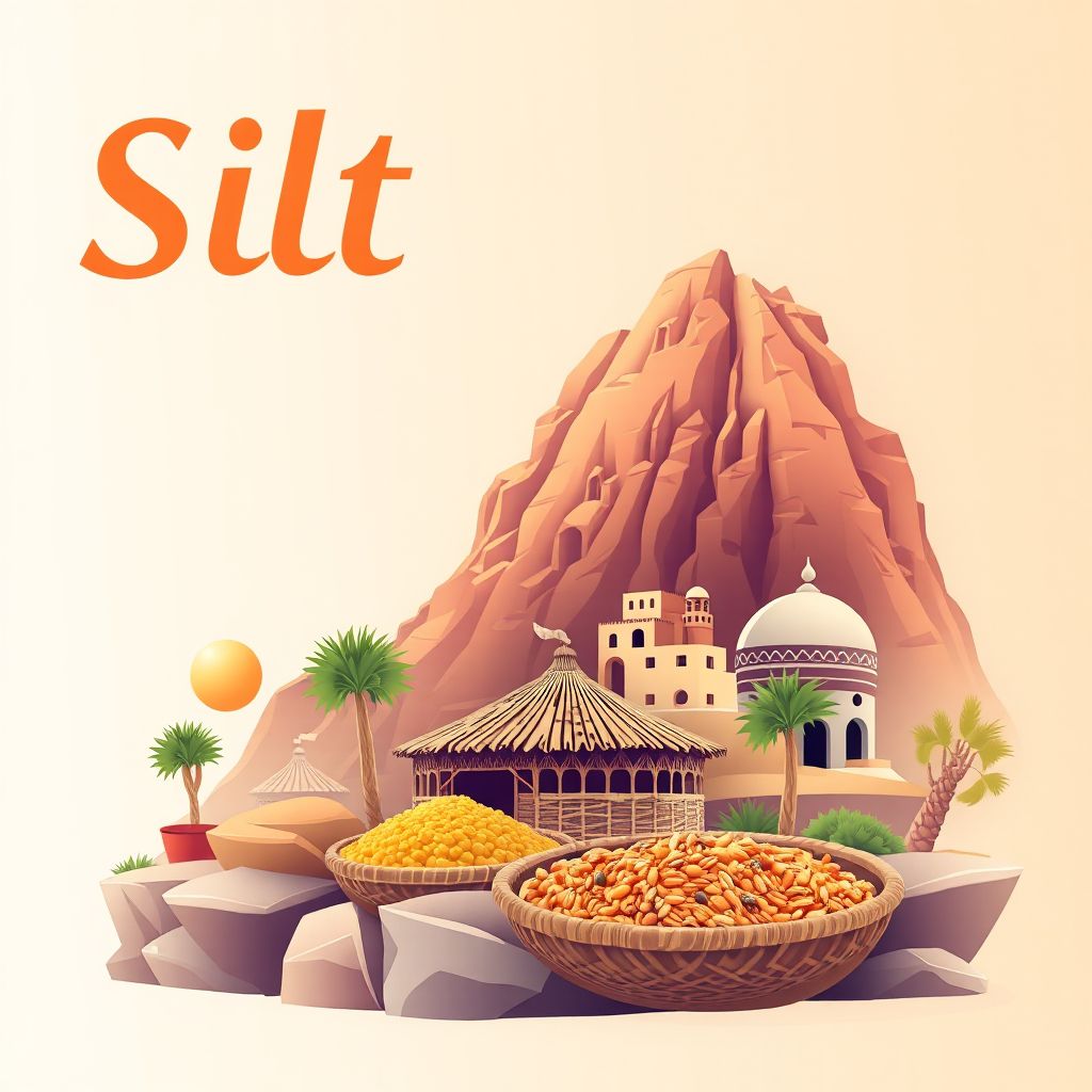 Ultra-high-definition gradient illustration style Silet illustration, showing the unique charm of the Tassili n'Ajjer and couscous.