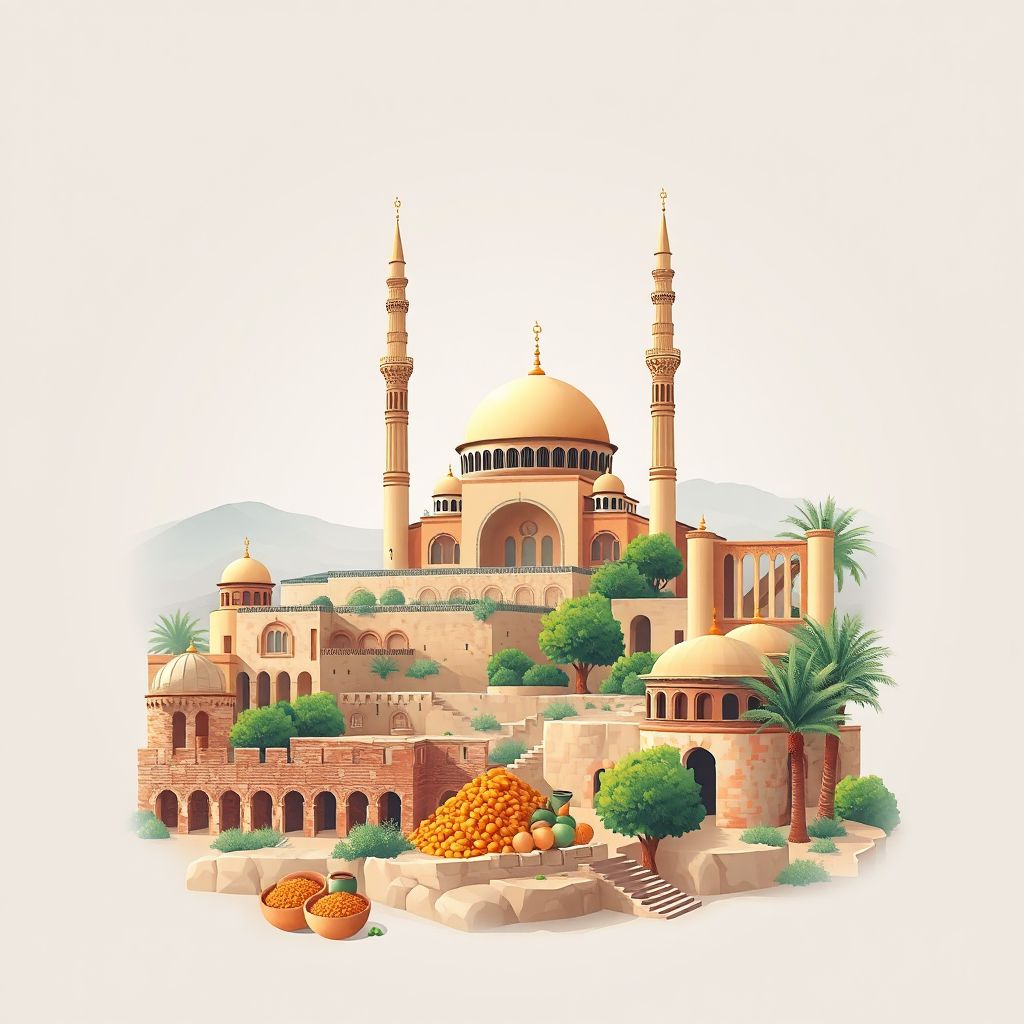 Ultra-high-definition gradient illustration style Bordj Zemmoura illustration, showing the unique charm of the Bordj Zemmoura Mosque, the historic ruins of Bordj Zemmoura.