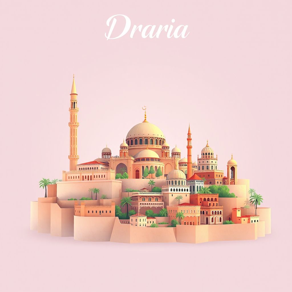 Ultra-high-definition gradient illustration style Draria illustration, showing the unique charm of the Great Mosque of Algiers, the Casbah of Algiers.