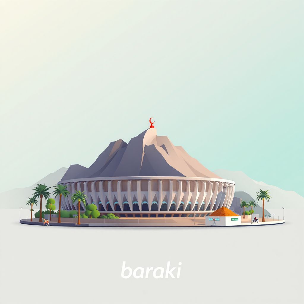 Ultra-high-definition gradient illustration style Baraki illustration, showing the unique charm of the Baraki Stadium and couscous.