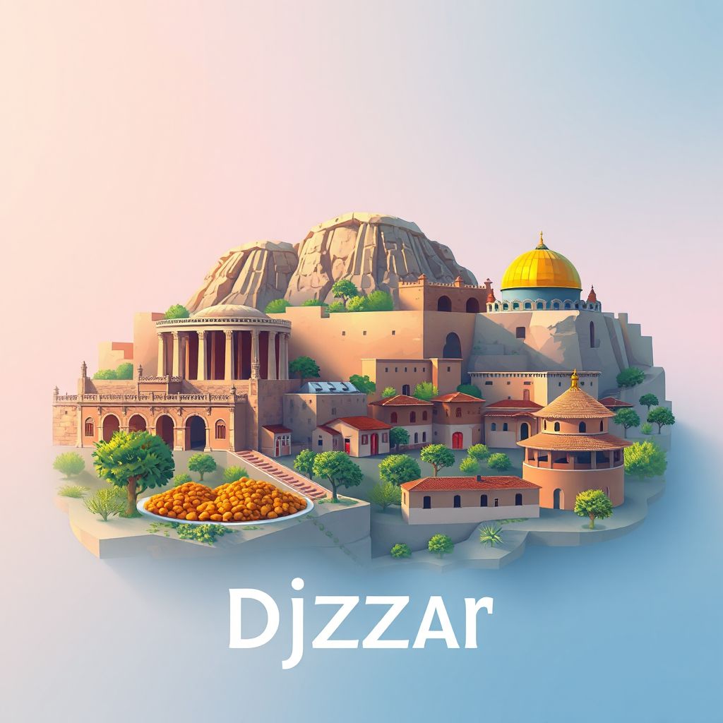 Ultra-high-definition gradient illustration style Djezzar illustration, showing the unique charm of the Roman Ruins of Tiddis, the historic city of Batna.