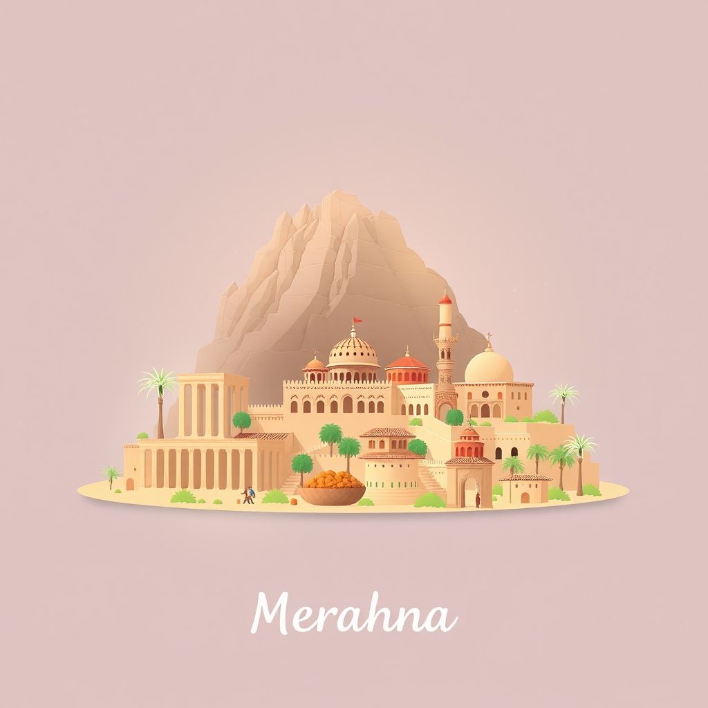 Ultra-high-definition gradient illustration style Merahna illustration, showing the unique charm of the ancient ruins of Tiddis, the historic city of Timgad.