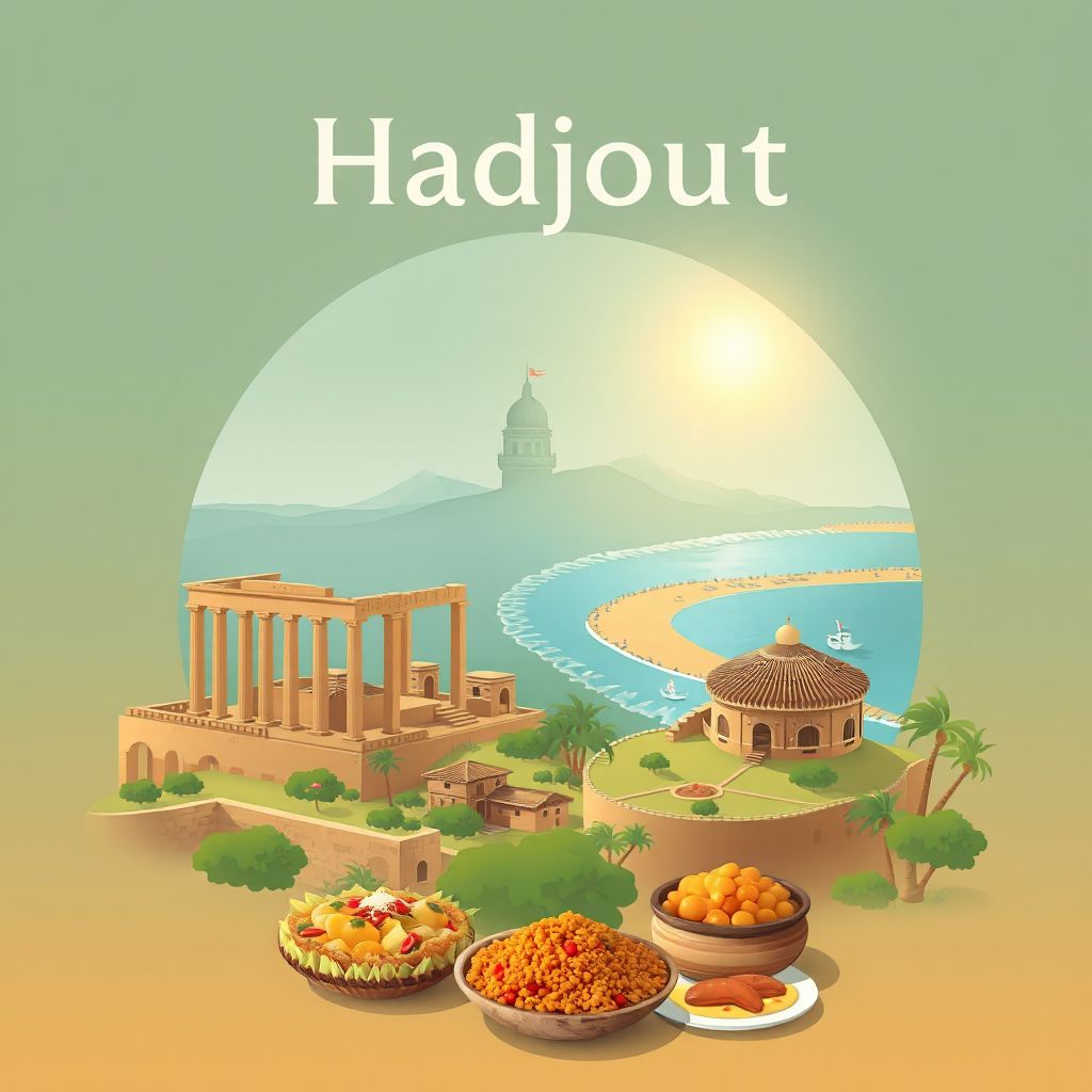 Ultra-high-definition gradient illustration style Hadjout illustration, showing the unique charm of the Roman Ruins of Tipaza and the Mediterranean coastline.