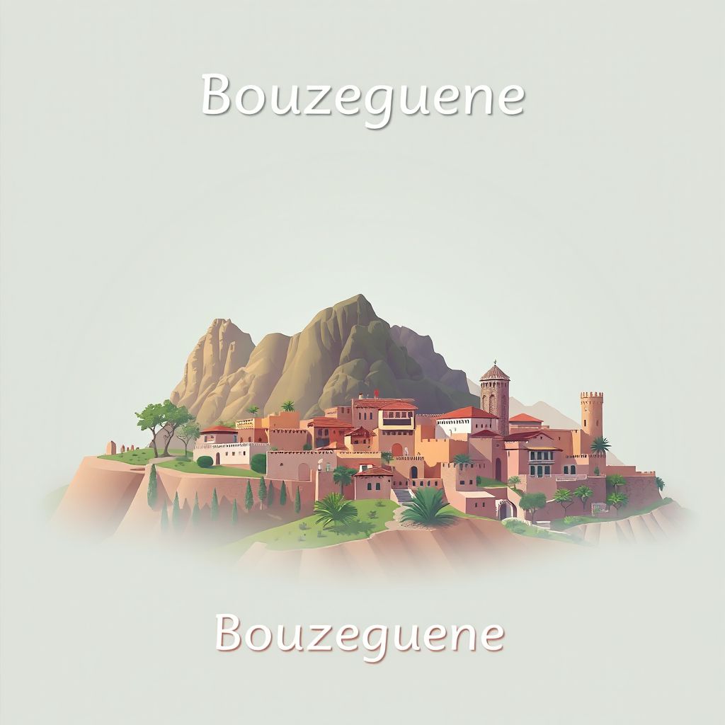 Ultra-high-definition gradient illustration style Bouzeguene illustration, showing the unique charm of the Djurdjura National Park, and the traditional Berber architecture.