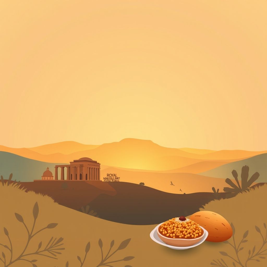 Ultra-high-definition gradient illustration of Hattatba, Kolea, Tipaza, Algeria, featuring the Royal Mausoleum of Mauretania, Roman ruins, Berber patterns, couscous, and pastries.