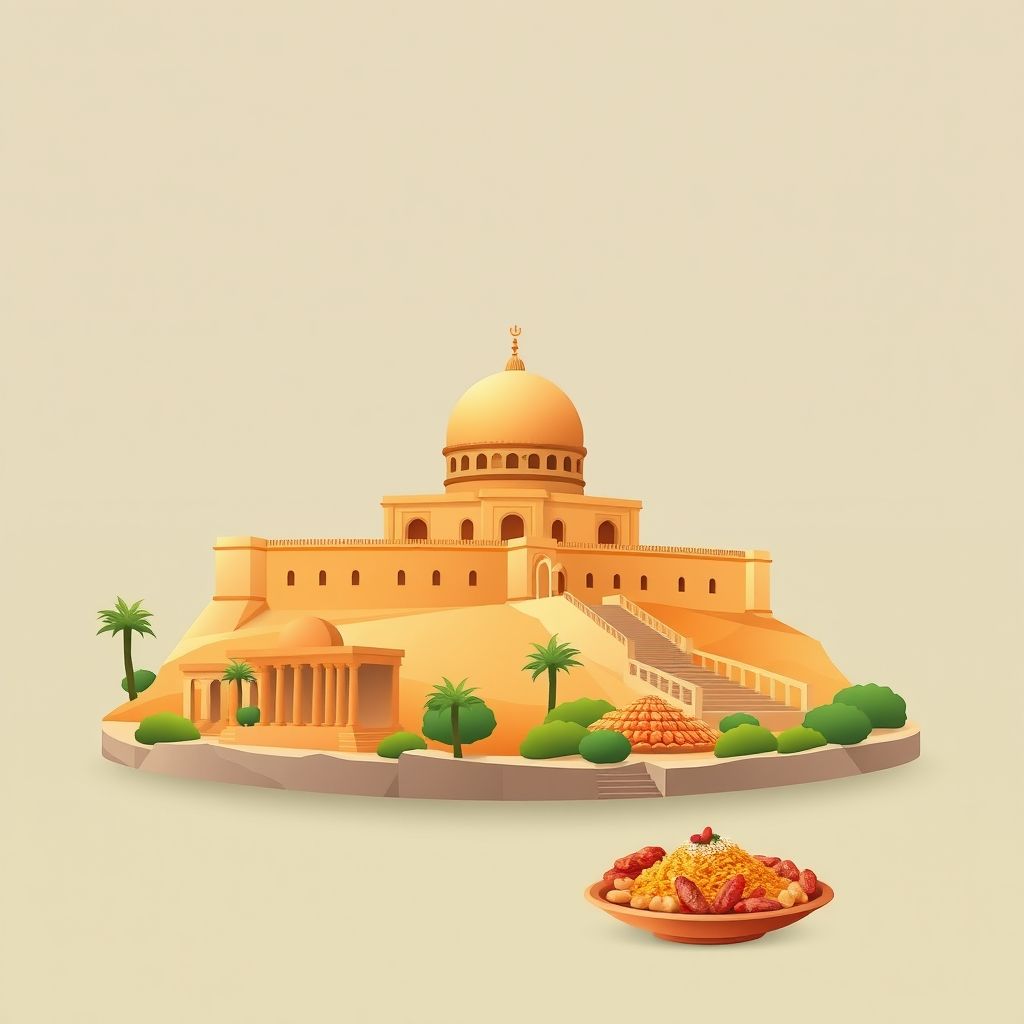 Ultra-high-definition gradient illustration of Chaiba, Kolea, Tipaza, Algeria, featuring the Royal Mausoleum of Mauretania, Roman ruins of Tipasa, and local specialties like couscous and tagine.