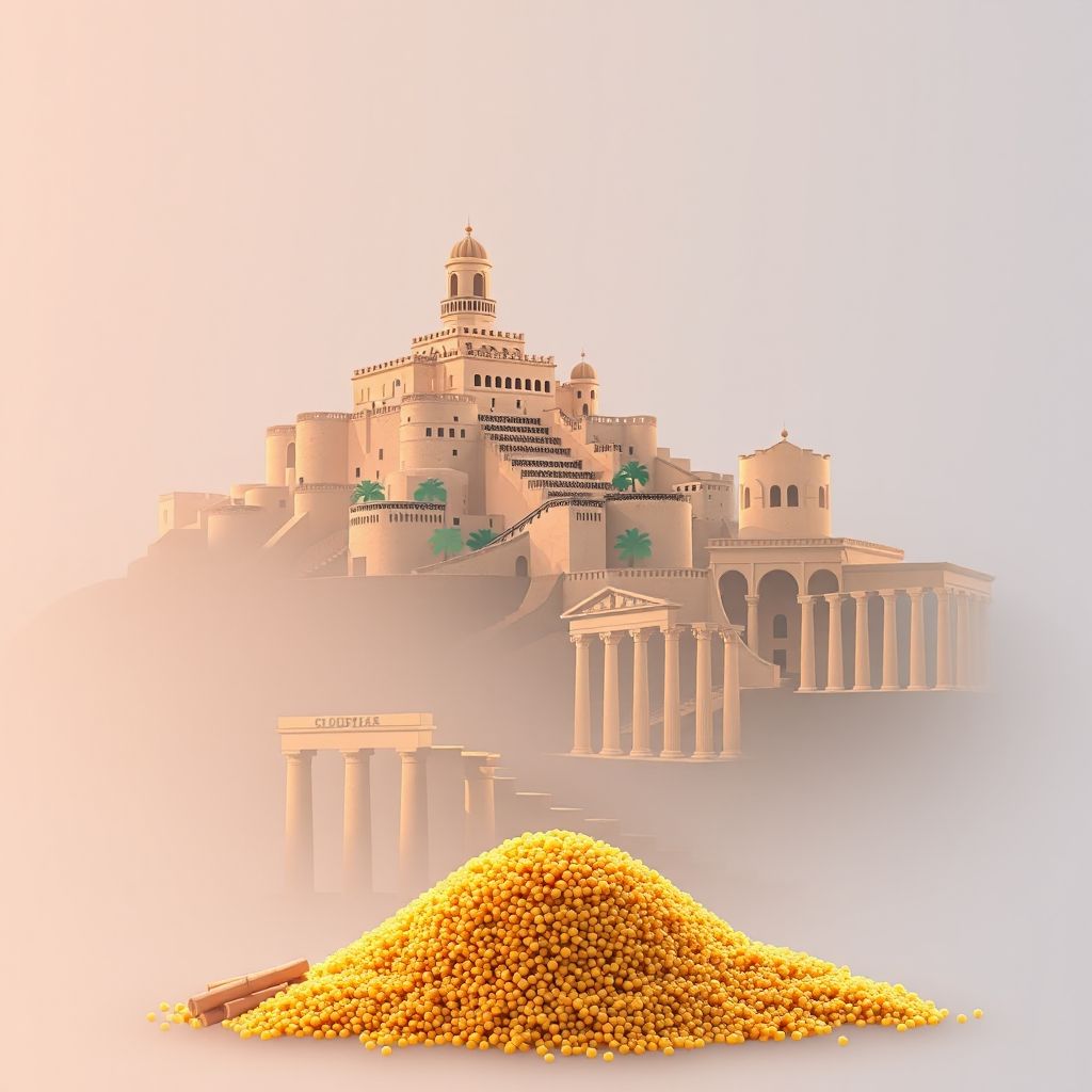 Gradient illustration of El Djezia, Algeria with Kasbah of Algiers, Timgad ruins, and Couscous.