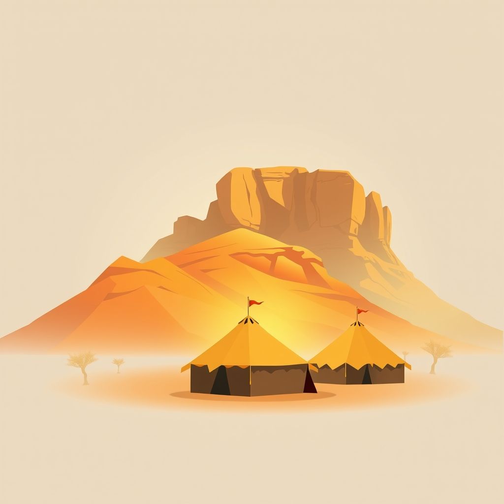 Ultra-high-definition gradient illustration of In Ghar, Tamanrasset, Algeria, featuring Ahaggar National Park, Tassili n'Ajjer rock art, Tuareg tents, and couscous.
