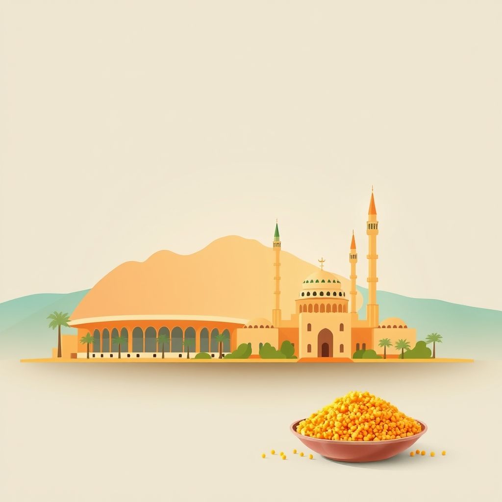 Gradient illustration of Ain Tassera, Ras El Oued, Bordj Bou Arreridj, Algeria, featuring Bordj Bou Arreridj Stadium, Ras El Oued Mosque, and couscous.