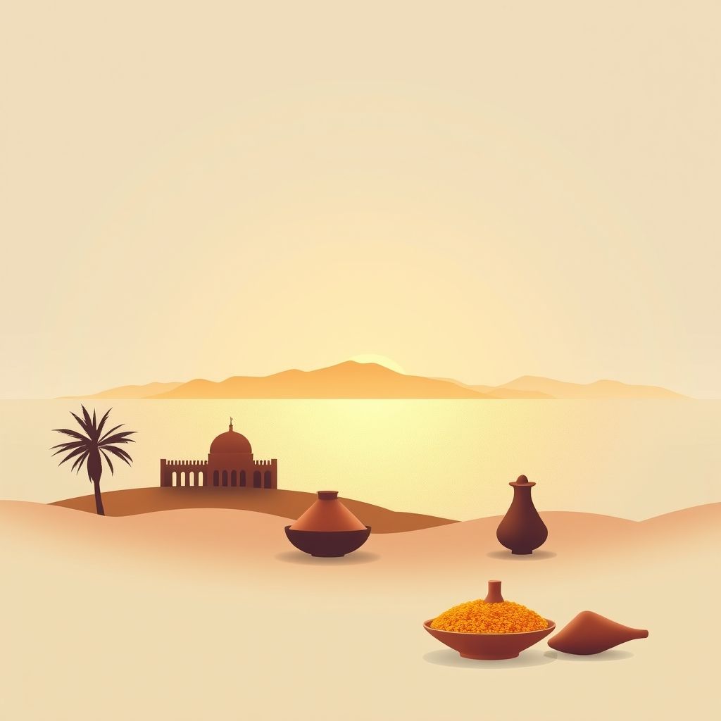 Ultra-high-definition gradient illustration of Bouraoui Belhadef, El Ancer, Jijel, Algeria, featuring Jijel Beach, Roman ruins of Cuicul, and local dishes like couscous and tagine.