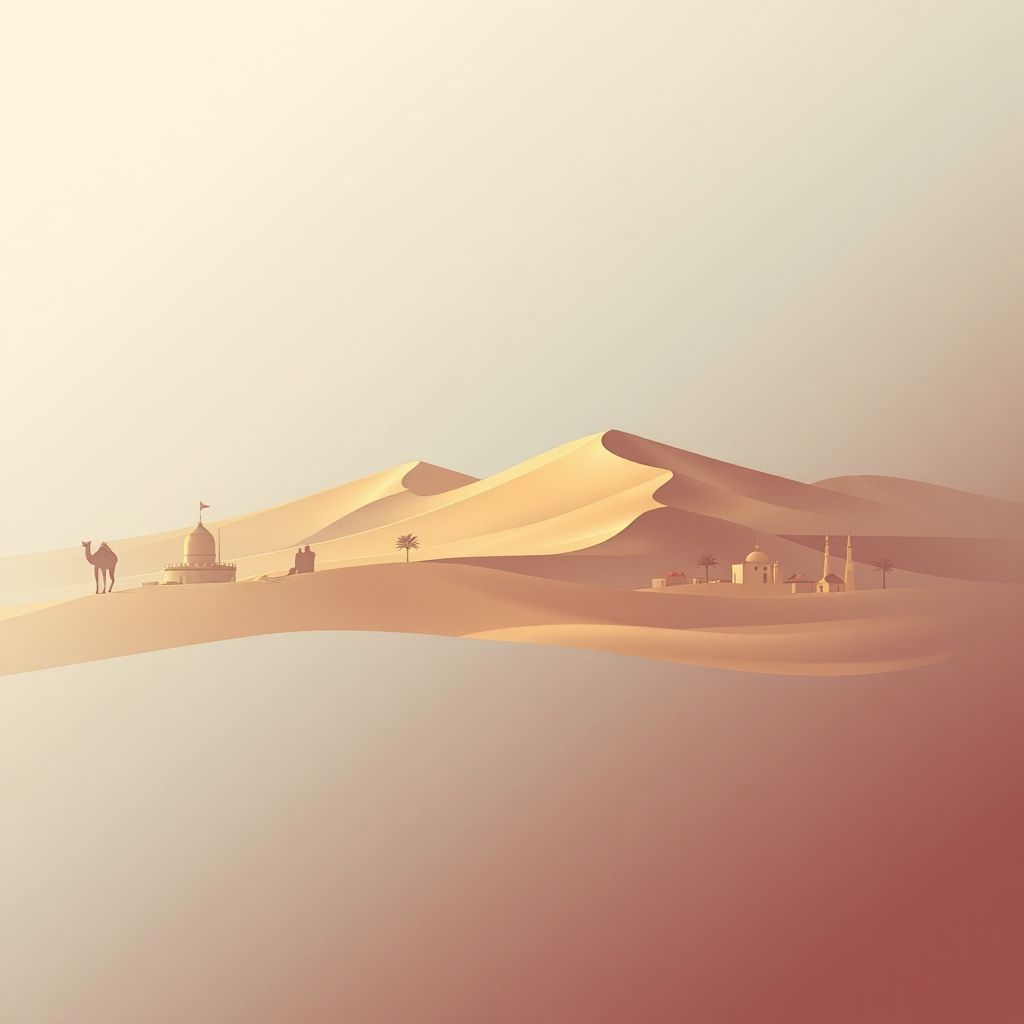 High-definition gradient illustration of Ourmes, Algeria with the Grand Erg Oriental and Couscous.