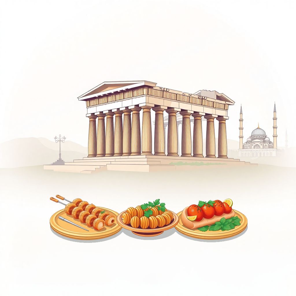 Ultra-high-definition gradient illustration style Iranian illustration, featuring Persepolis ruins and Naqsh-e Jahan Square