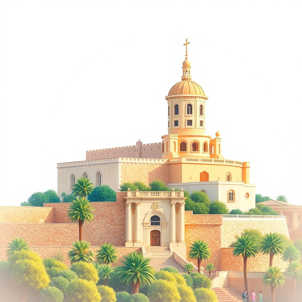 Ultra-high-definition gradient illustration of Nicosia District, Nicosia, Cyprus, featuring the Venetian Walls, Famagusta Gate, and Archbishop's Palace.