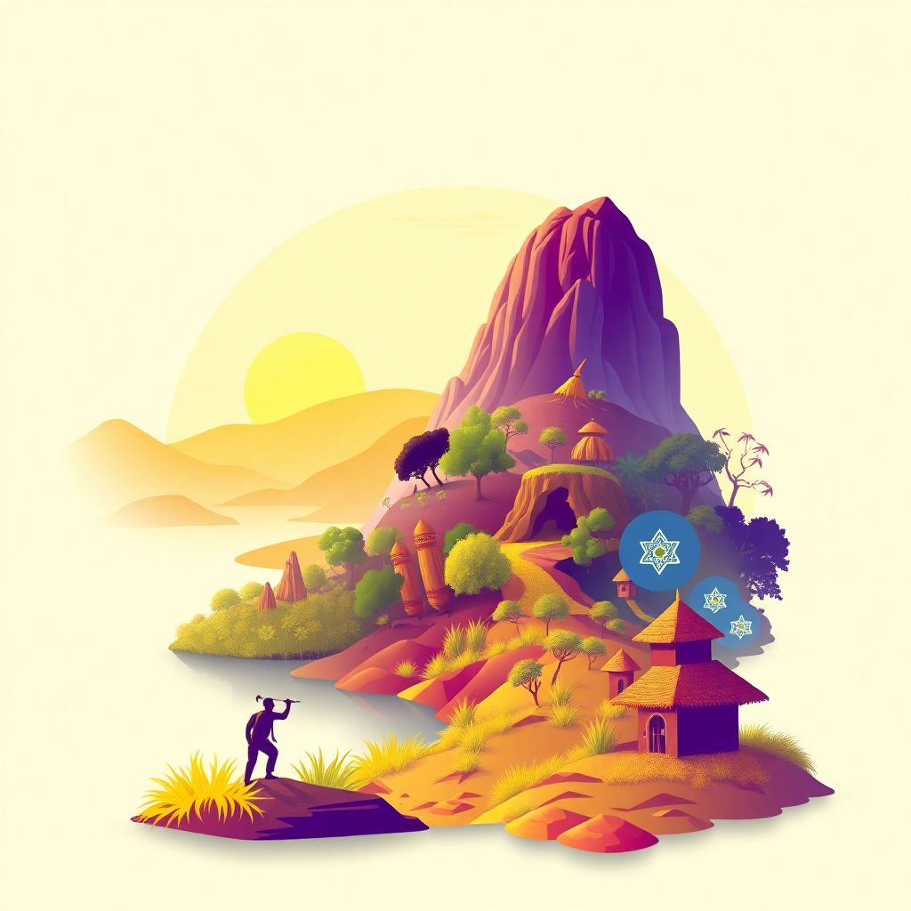 Ultra-high-definition gradient illustration of Muleba, Kagera, Tanzania, featuring Lake Victoria, lush forests, and vibrant local culture.
