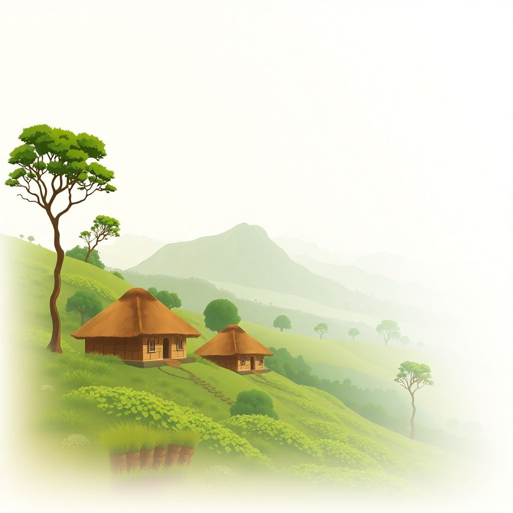 Ultra-high-definition gradient illustration style Mufindi illustration, showing the unique charm of the Mufindi Tea Estates and Southern Highlands landscapes.