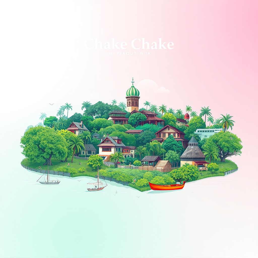 Ultra-high-definition gradient illustration of Chake Chake District, Pemba South, Tanzania, featuring the historic Chake Chake town, mangrove forests, and Swahili architecture.