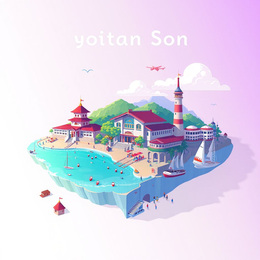 Ultra-high-definition gradient illustration of Yomitan Son, featuring the Himeyuri Peace Museum and Okinawa's beaches.
