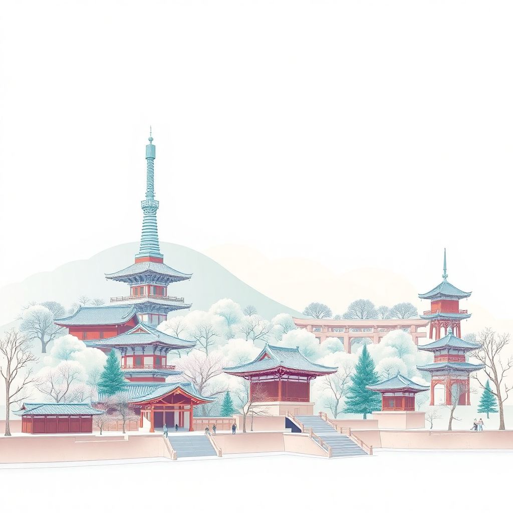 Ultra-high-definition gradient illustration style Nara illustration, showcasing Todai-ji Temple and Nara Park.