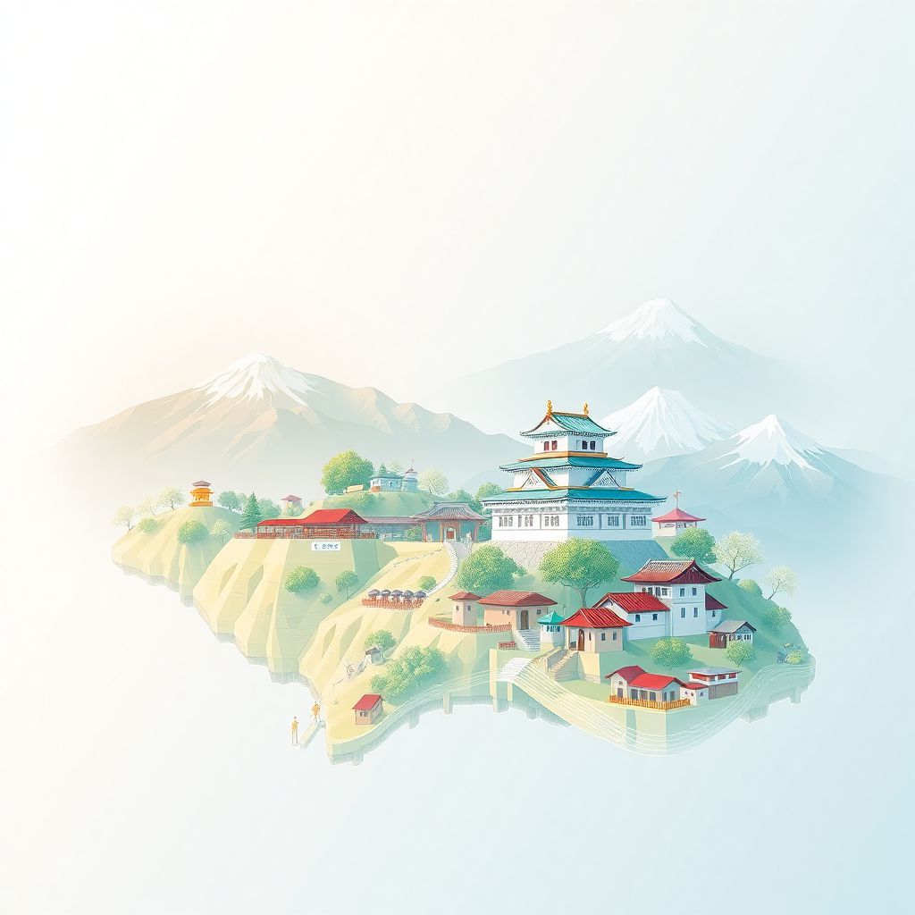 Ultra-high-definition gradient illustration of Haibara-gun, Shizuoka, Japan, featuring Kakegawa Castle and the Southern Japanese Alps.