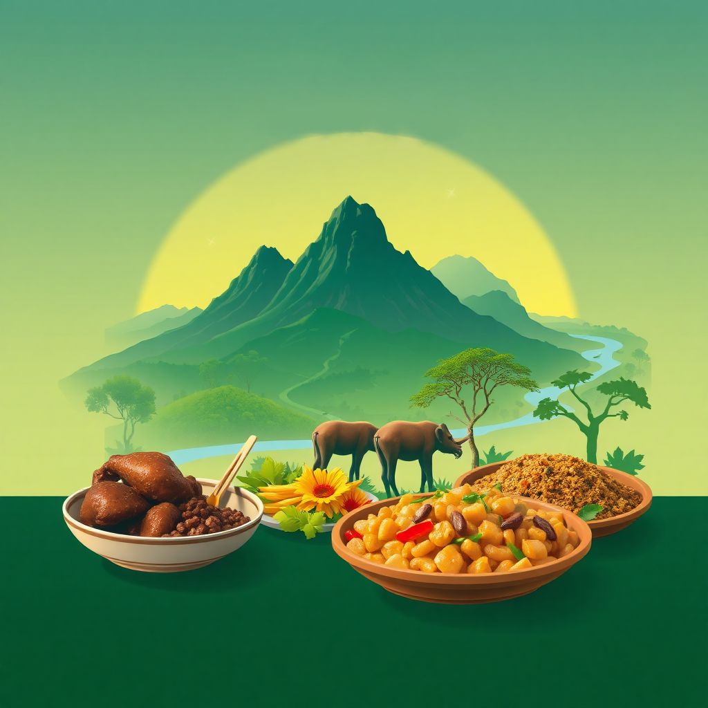 Ultra-high-definition gradient illustration style Congo illustration, featuring Virunga National Park and the Congo River