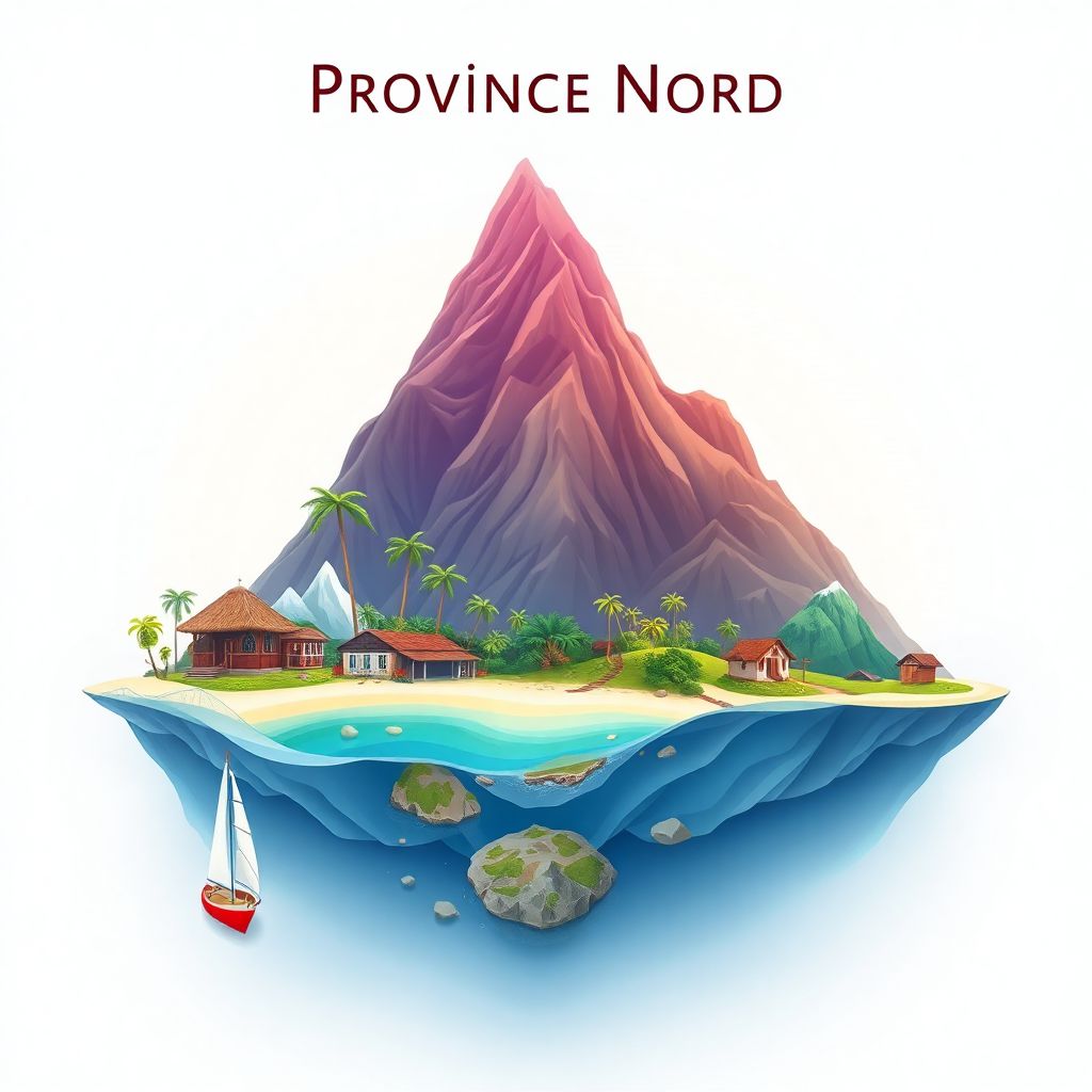 Ultra-high-definition gradient illustration of Province Nord, North Province, New Caledonia, featuring the Heart of Voh, lagoons, and Kanak culture.