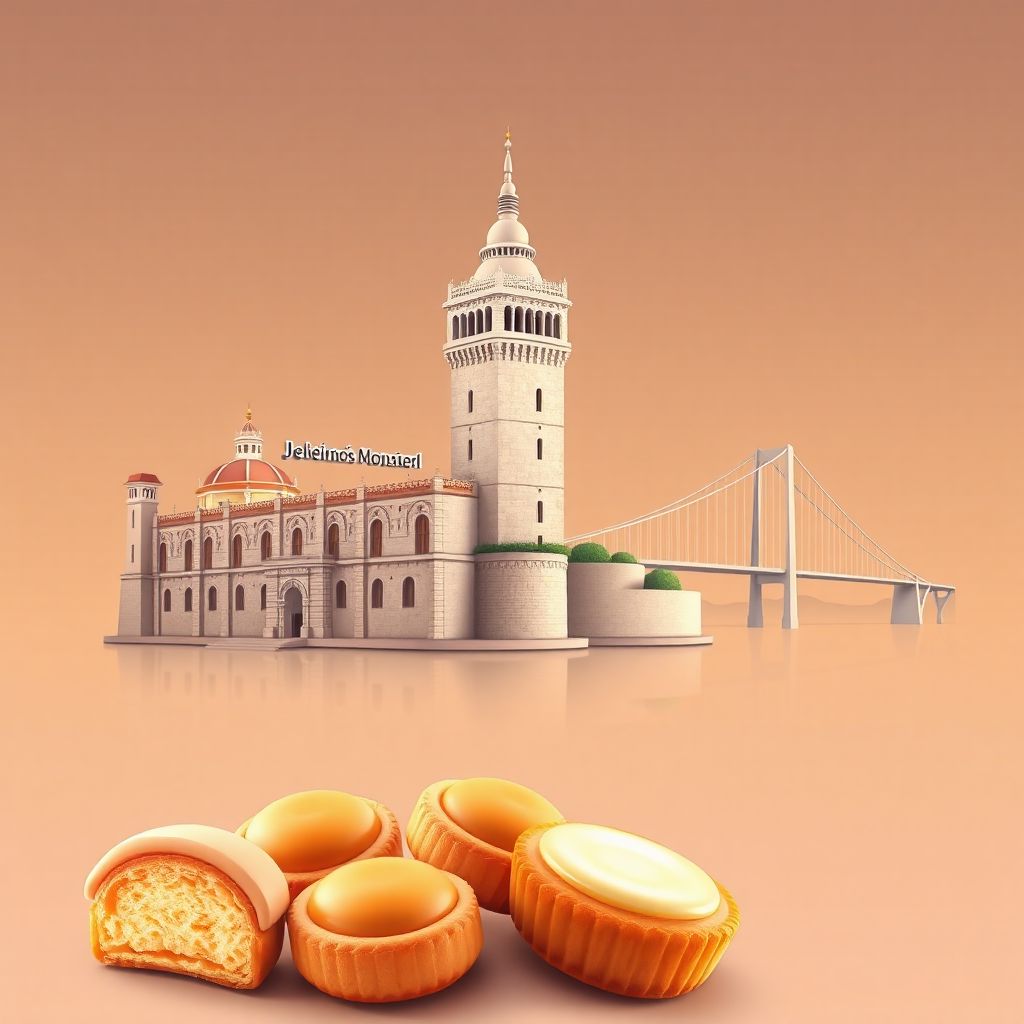 Ultra-high-definition gradient illustration style Portuguese illustration, featuring the Belém Tower and Jerónimos Monastery