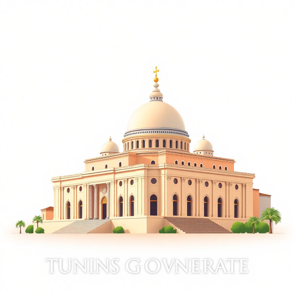Ultra-high-definition gradient illustration style Tunis Governorate illustration, showing the unique charm of the Bardo National Museum.