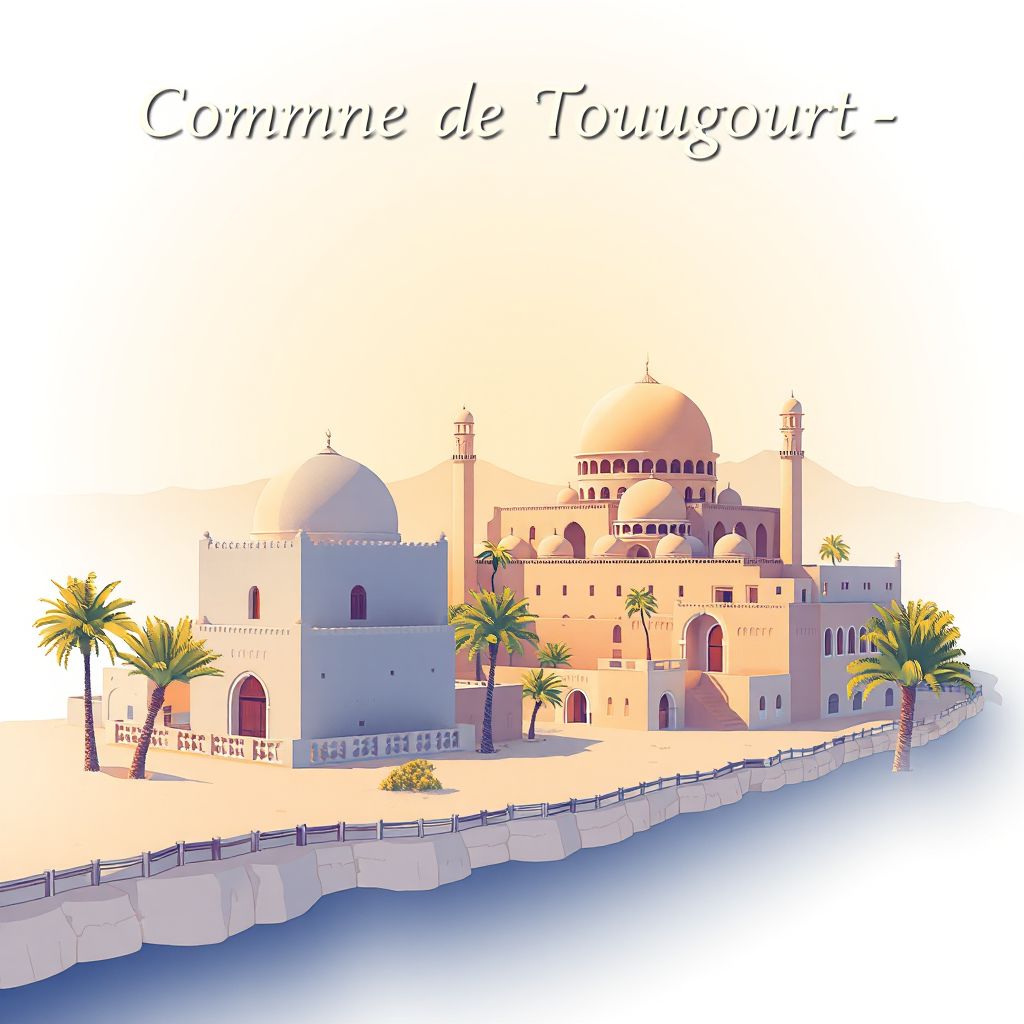 Ultra-high-definition gradient illustration style Commune de Touggourt illustration, showing the unique charm of the Touggourt Oasis, the Great Mosque of Touggourt.