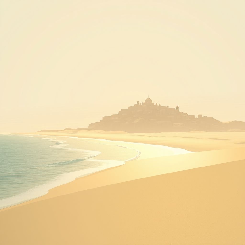 Ultra-high-definition gradient illustration of Commune de Taher, Taher, Jijel, Algeria, featuring the coastline of Jijel, the historic Casbah, and Couscous.