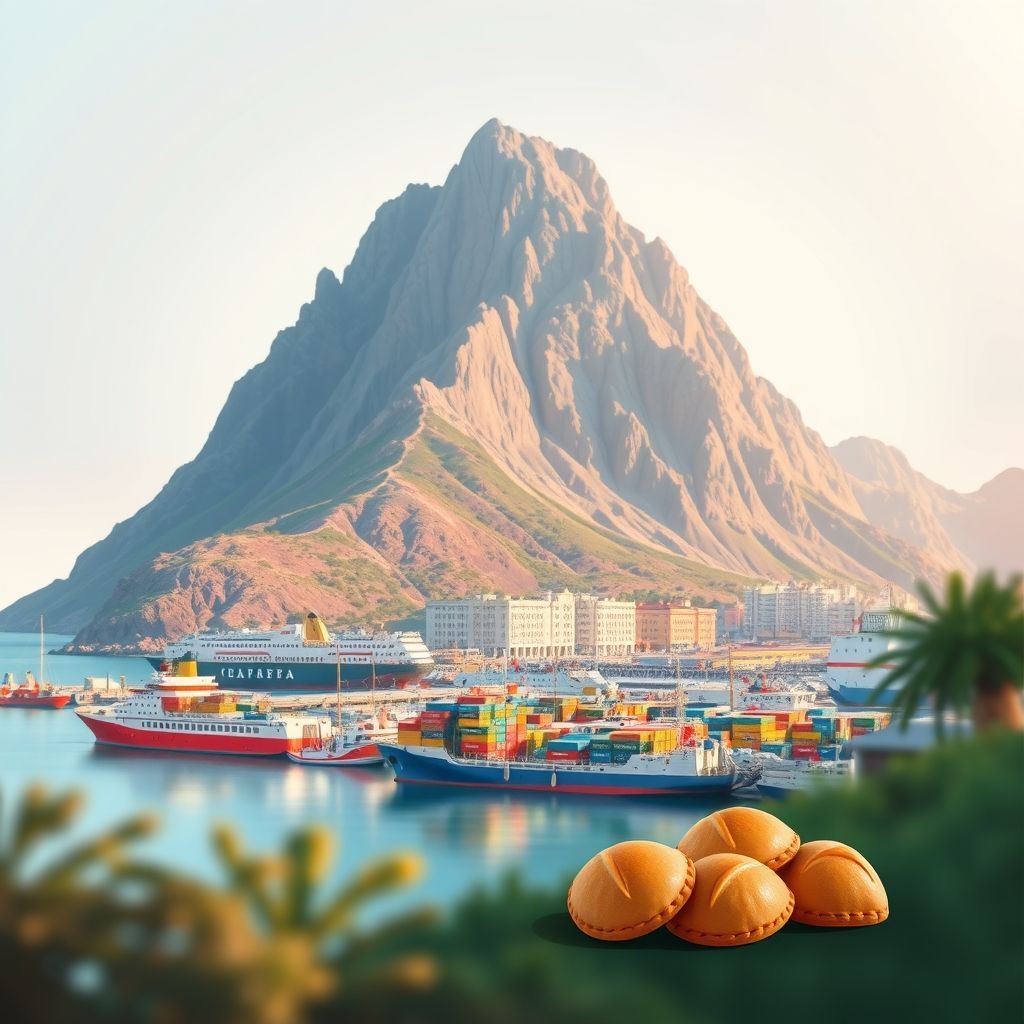 Ultra-high-definition gradient illustration of Commune de Souk et Tenine, Bejaia, Algeria, featuring Cap Carbon, Bejaia Port, and Makroudh.