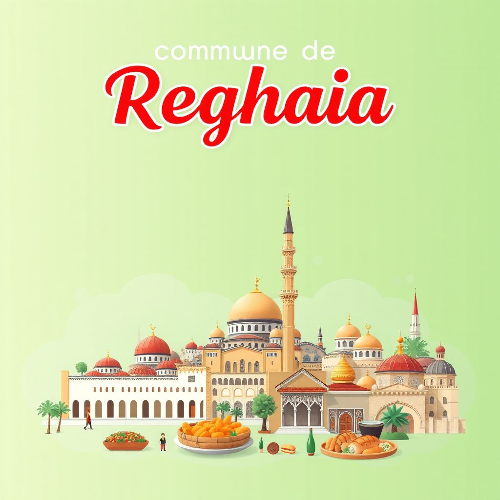 Ultra-high-definition gradient illustration style Commune de Reghaia illustration, showing the unique charm of the Great Mosque of Algiers, the Casbah of Algiers.