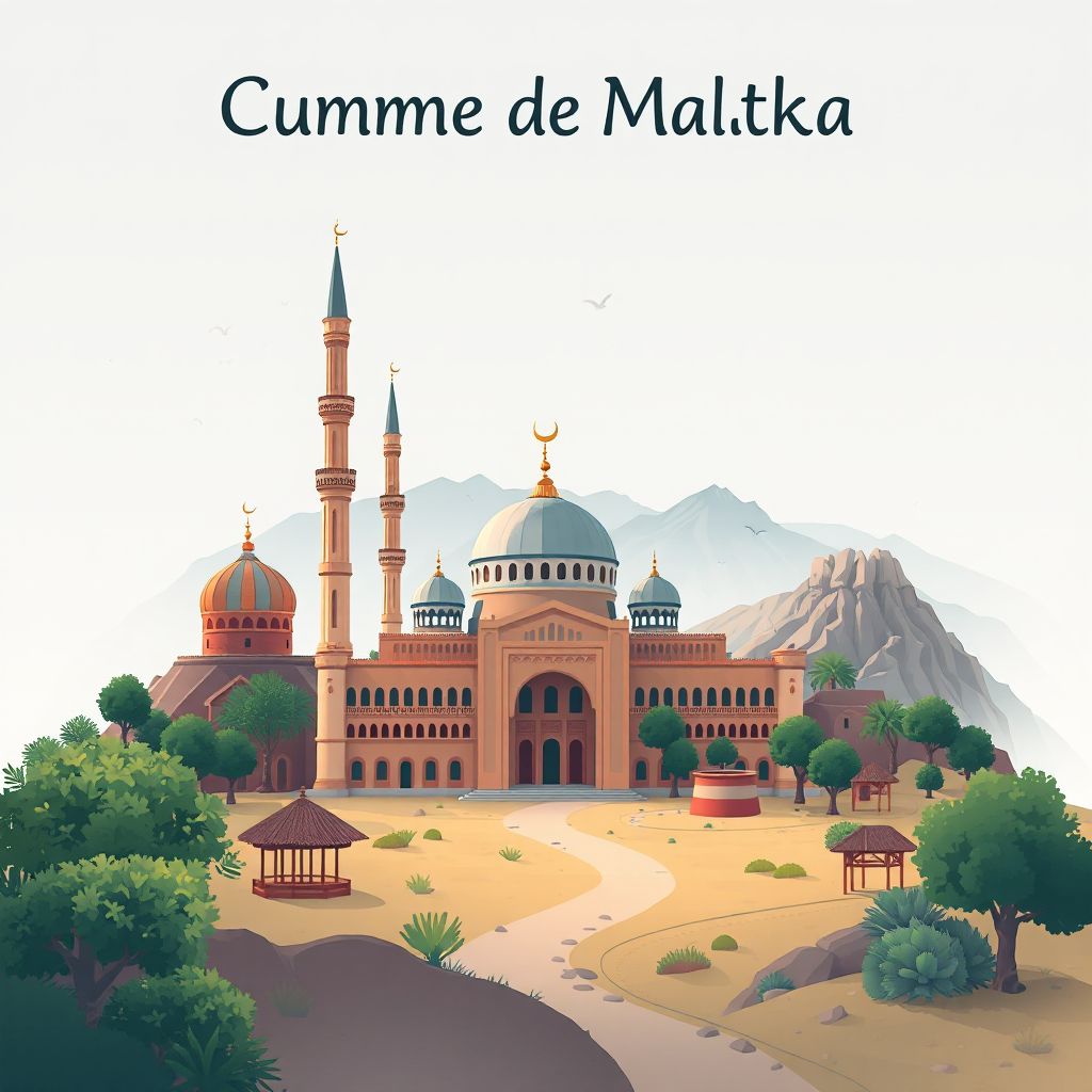 Ultra-high-definition gradient illustration style Commune de Maatka illustration, showing the unique charm of the Great Mosque of Tizi Ouzou and the Djurdjura National Park.