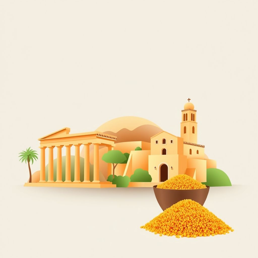 Gradient illustration of Commune de Cherchell, Daira de Cherchell, Tipaza, Algeria, featuring the Roman Ruins of Tipaza, Cherchell Museum, and couscous.