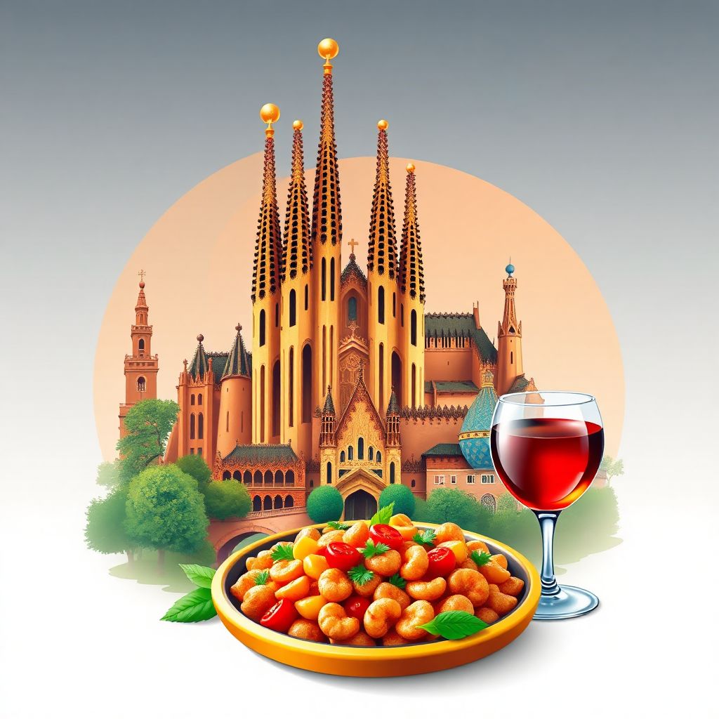 Ultra-high-definition gradient illustrations in Spanish style, showing the unique charm of the Sagrada Familia and the Alhambra