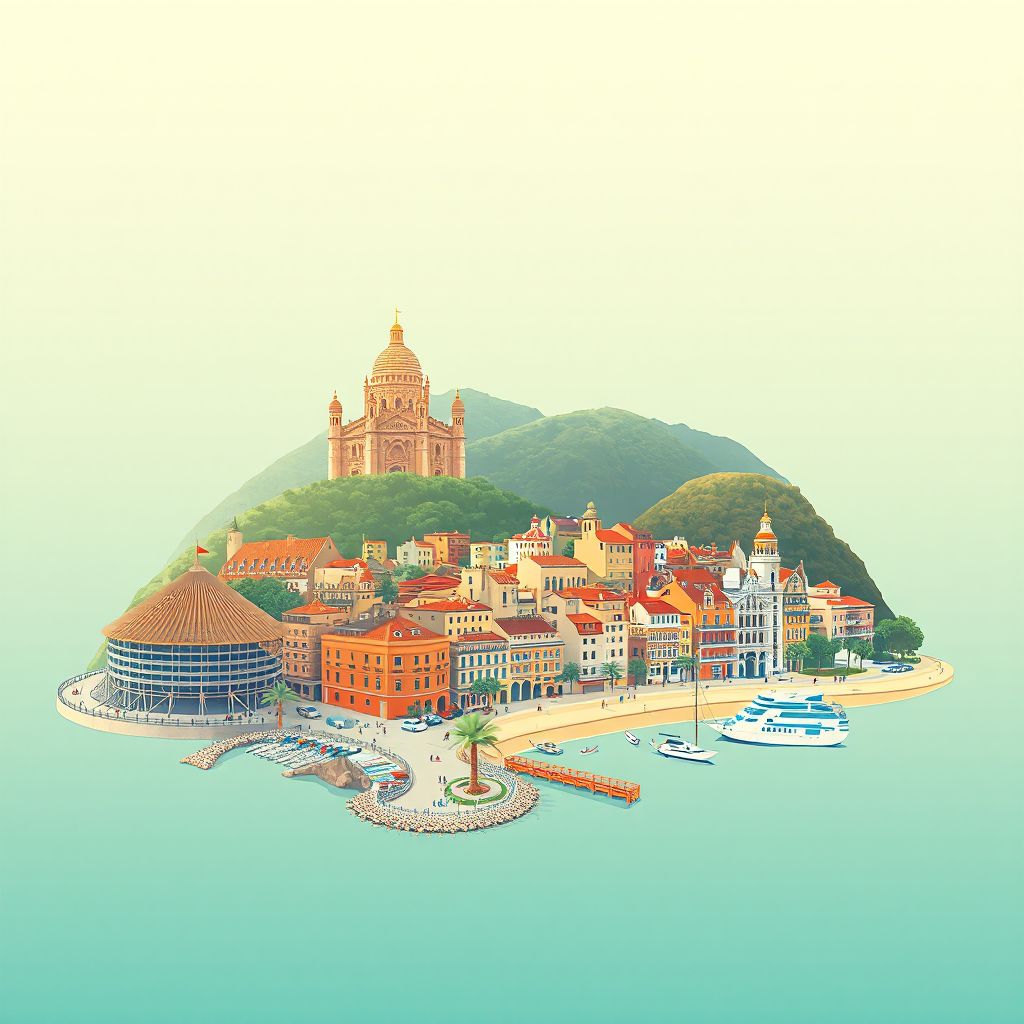 Ultra-high-definition gradient illustration of Alicante, Valencia, Spain, featuring Santa Bárbara Castle, Postiguet Beach, and traditional paella.