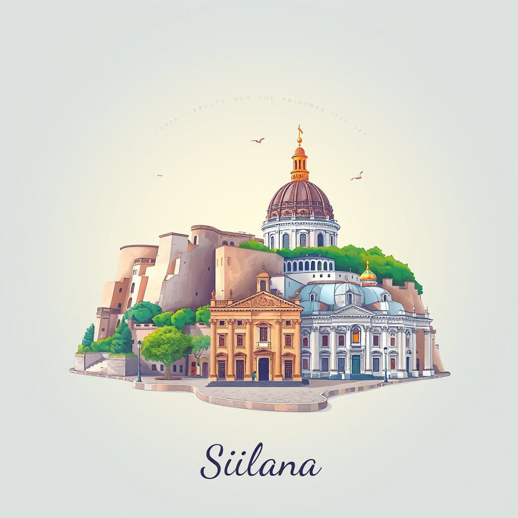 Ultra-high-definition gradient illustration of Siracusa, Sicily, Italy, featuring the Temple of Apollo and the Piazza del Duomo.