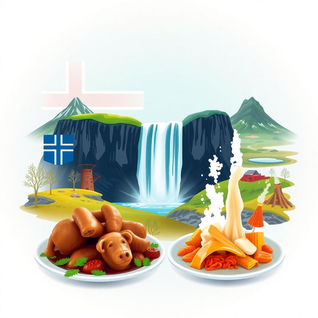Ultra-high-definition gradient illustrations in Icelandic style, featuring Gullfoss waterfall and Thingvellir National Park