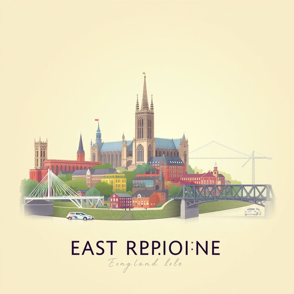 Ultra-high-definition gradient illustration of East Riding of Yorkshire, England, United Kingdom, featuring Beverley Minster, Humber Bridge, and Beverley.