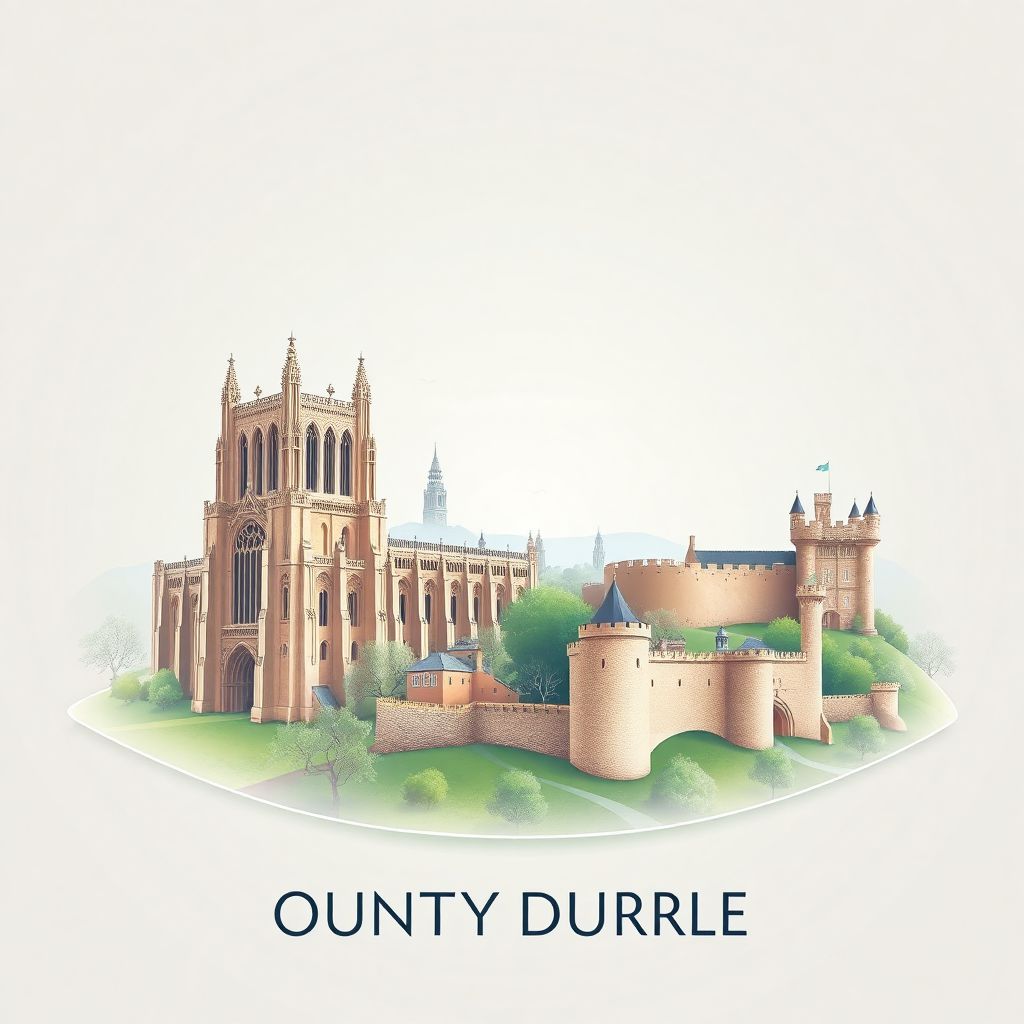 Ultra-high-definition gradient illustration style County Durham image, showing the unique charm of Durham Cathedral and Durham Castle.