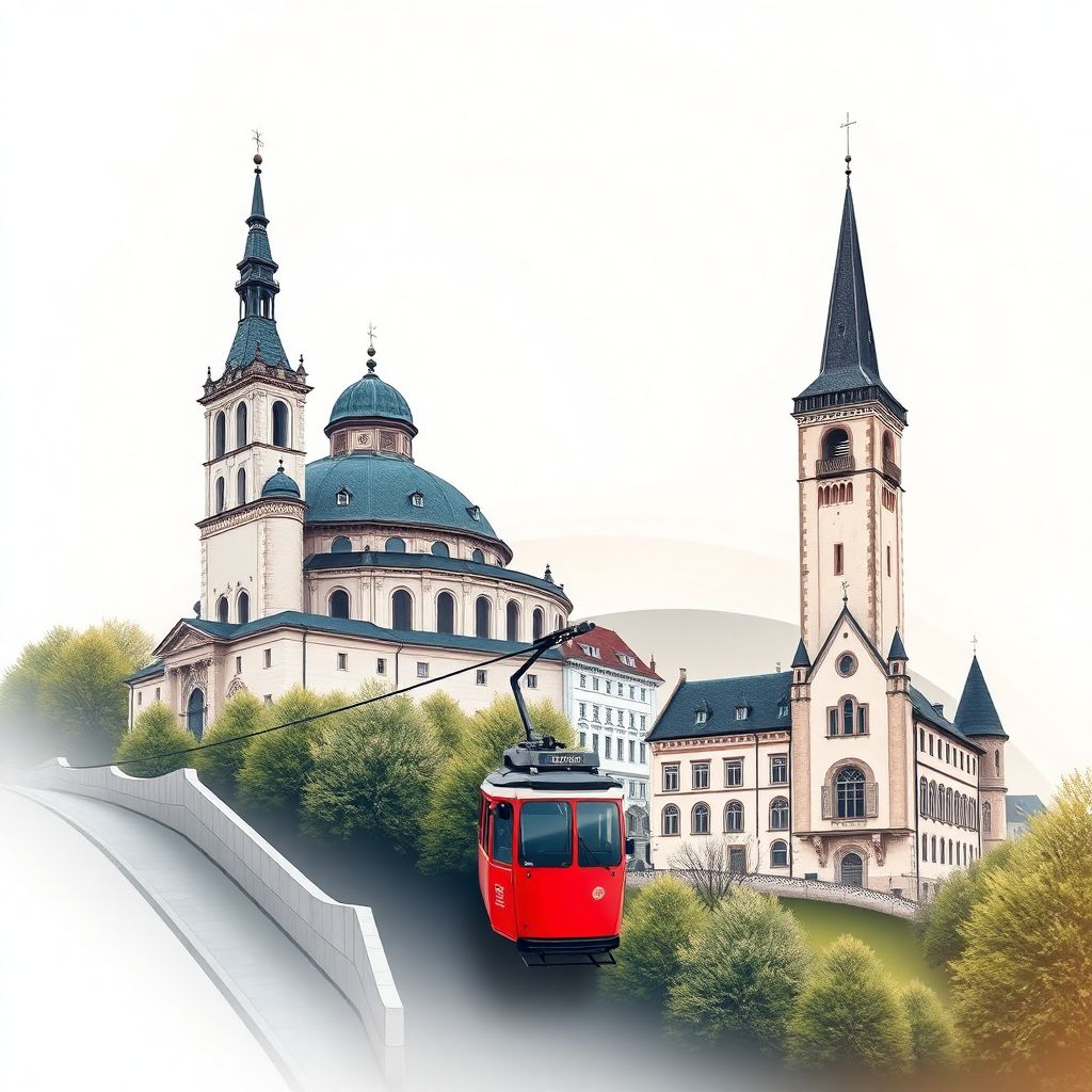 Ultra-high-definition gradient illustration of Basel-Landschaft, Switzerland, featuring Augusta Raurica, Reigoldswil cable car, and Liestal Town Hall.