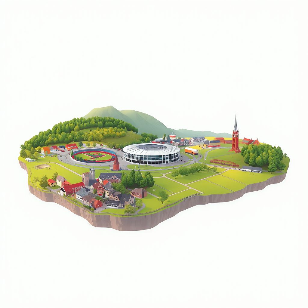 Ultra-high-definition gradient illustration style Tierps kommun illustration, showing the unique charm of the Tierp Arena and the beautiful countryside.